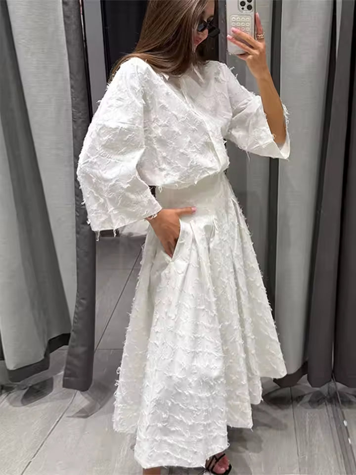 Elegant white women's two piece outfit