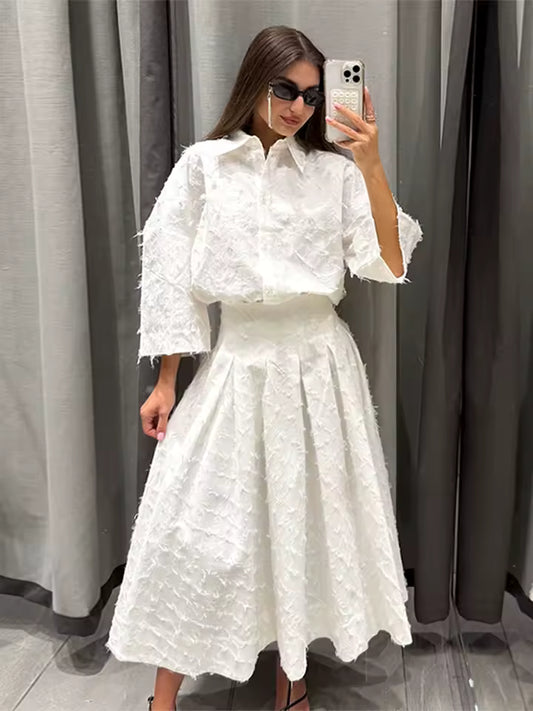 Elegant white women's two piece outfit