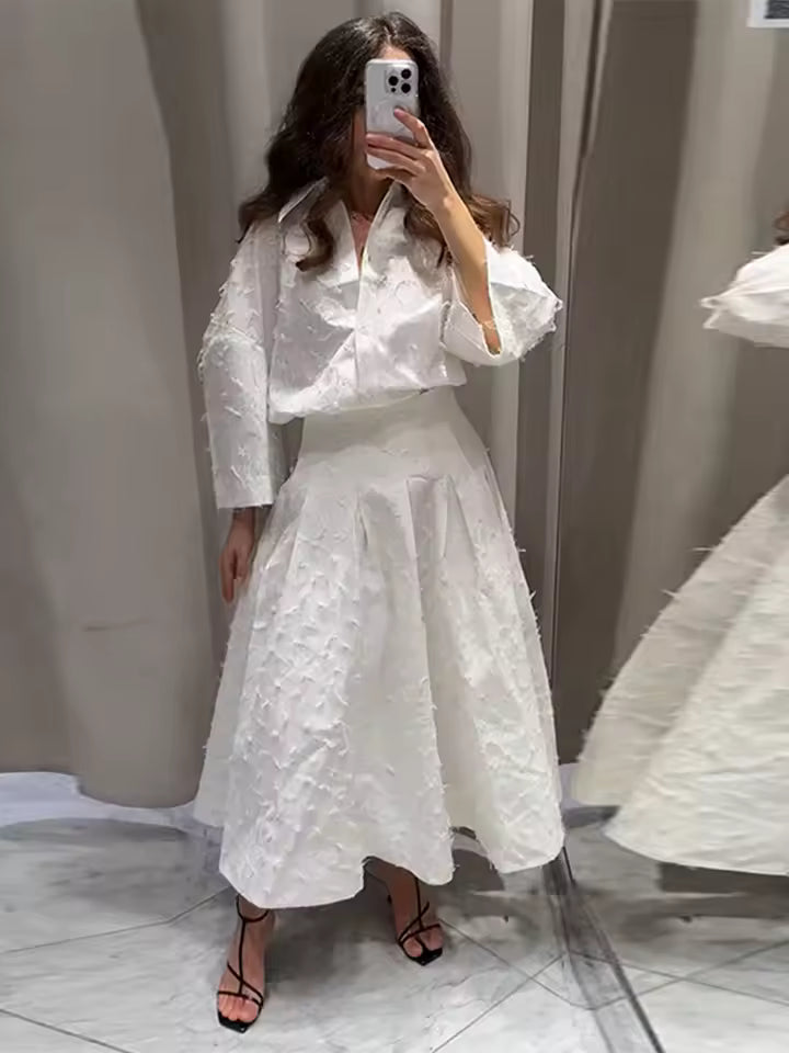 Elegant white women's two piece outfit